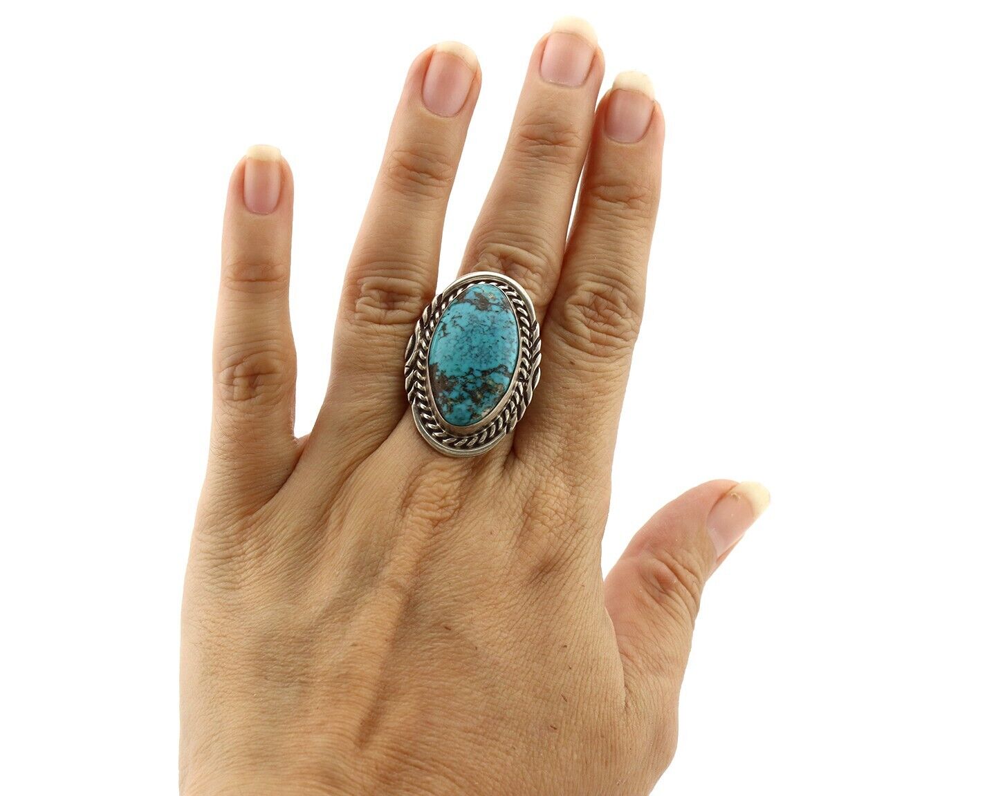 Navajo Ring 925 Silver Blue Mine 8 Turquoise Native American Artist C.80's