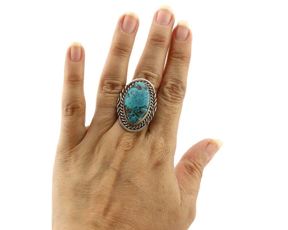 Navajo Ring 925 Silver Blue Mine 8 Turquoise Native American Artist C.80's