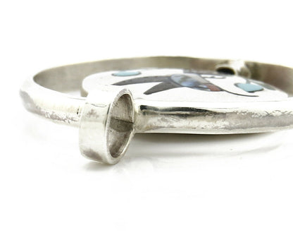 Navajo Bird Spinner Pendant .925 Silver Inlaid Gemstone Signed Baylor C.80's