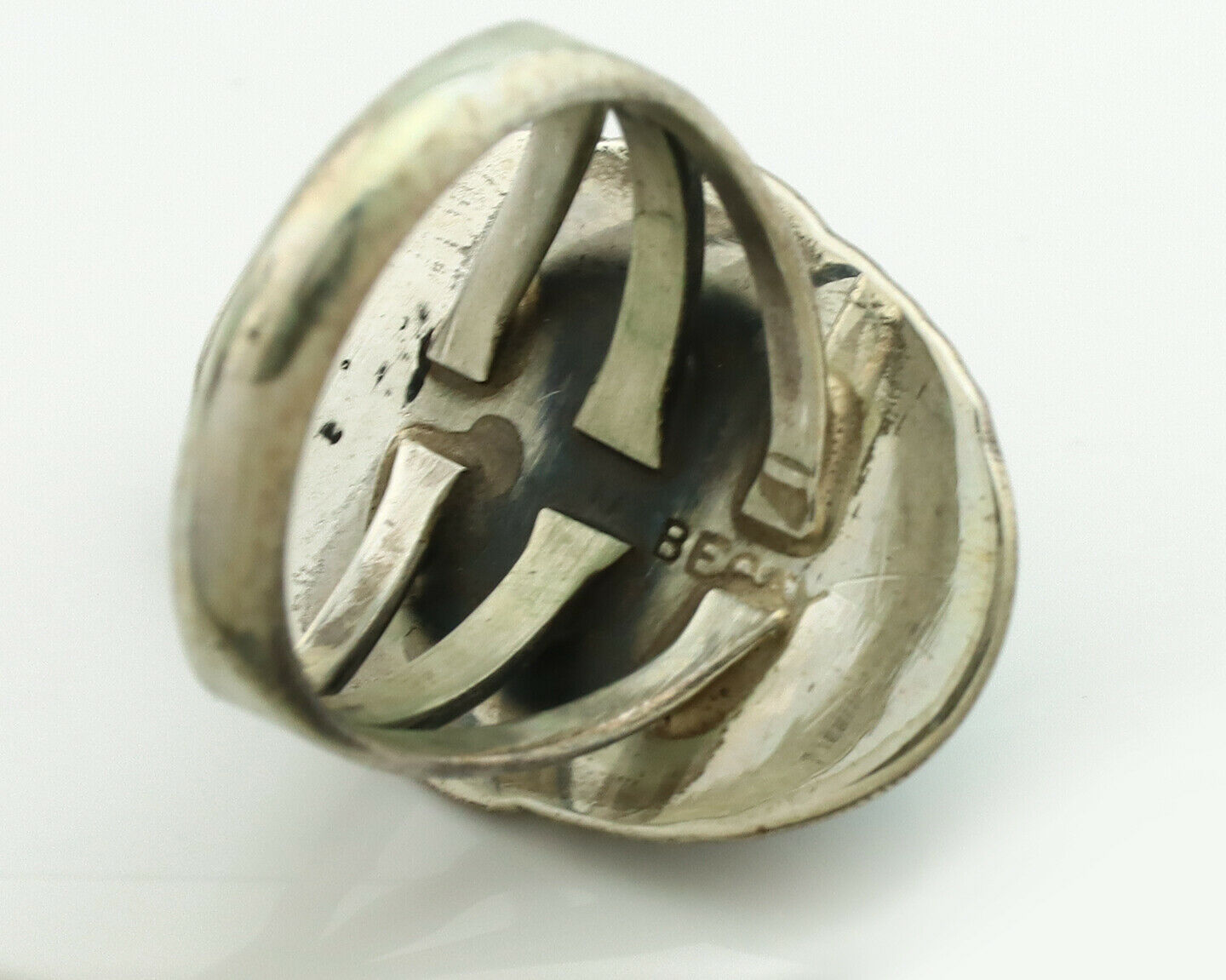 Navajo Ring .925 Silver Turquoise Signed M Begay C.1980's