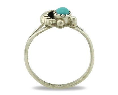 Navajo Ring .925 Silver Natural Blue Turquoise Artist Signed DT C.80's