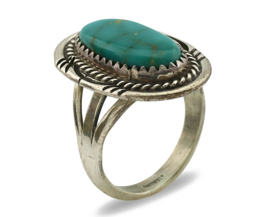 Navajo Ring .925 Silver Kingman Turquoise Native American Artist C.1980's