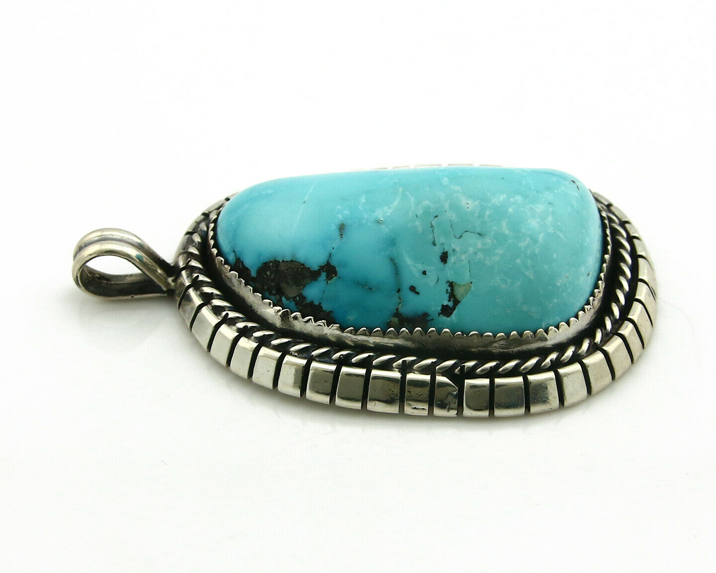 Navajo Pendant .925 Silver Kingman Turquoise Signed Artist Tom Willeto C.80's