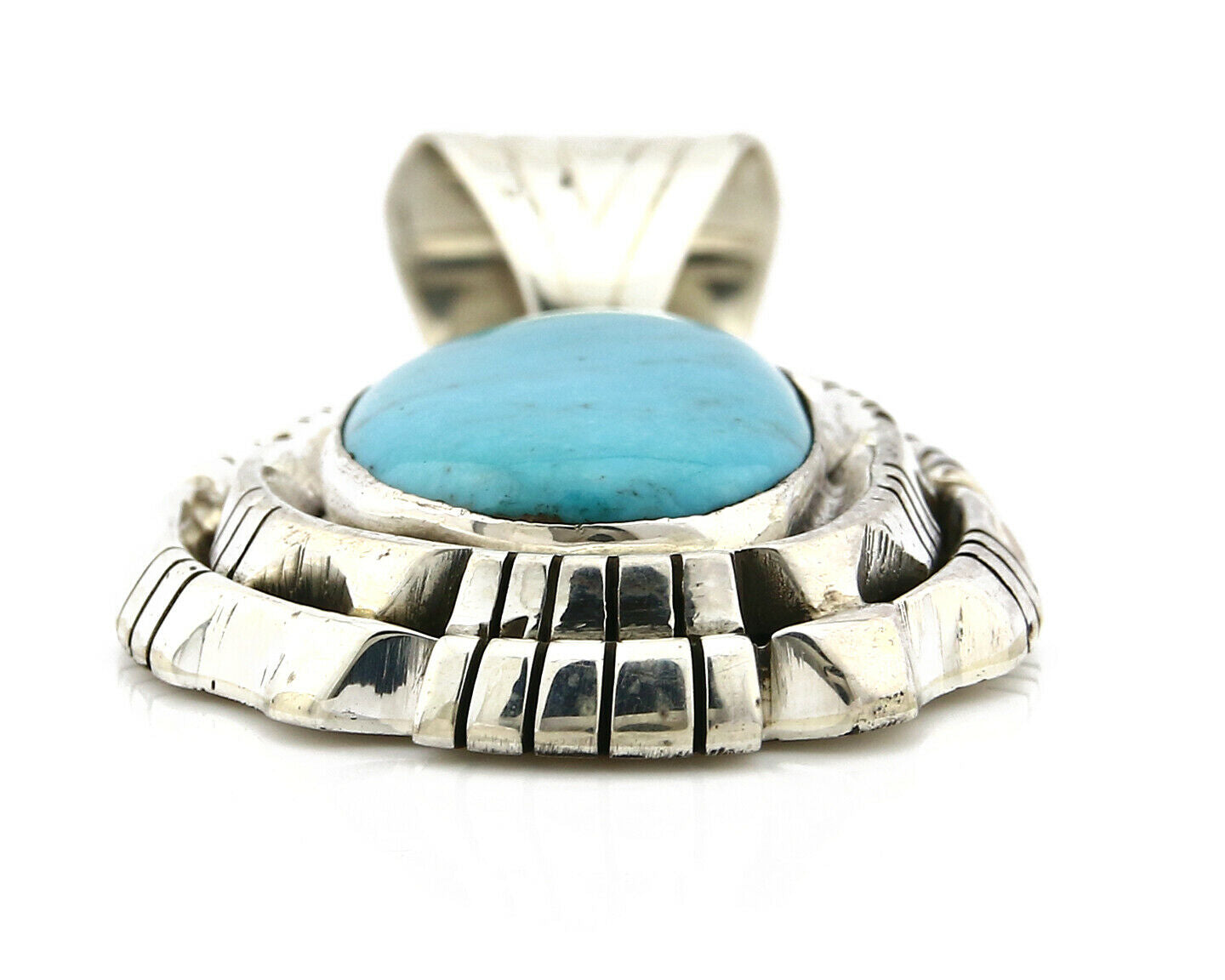 Navajo Pendant .925 Silver Blue Turquoise Signed Artist FT C.80's