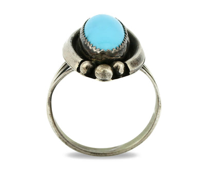 Navajo Ring .925 Silver Natural Blue Turquoise Artist Signed SC C.80's