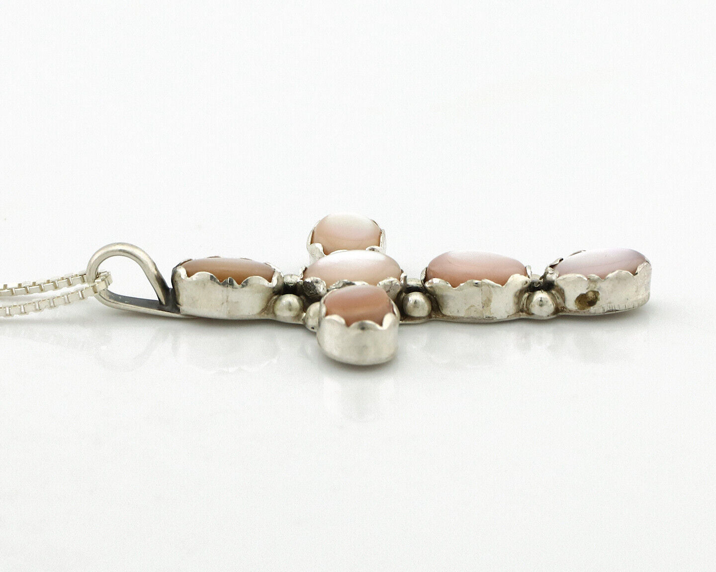 Navajo Cross Necklace 925 Silver Pink Mussel Native American Artist C.80's