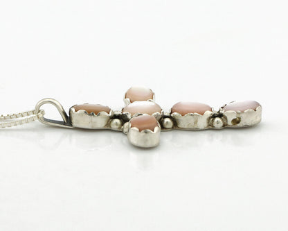 Navajo Cross Necklace 925 Silver Pink Mussel Native American Artist C.80's