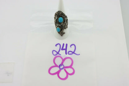 Navajo Ring .925 Silver Sleeping Beauty Turquoise Signed Prairie Fire C.80's
