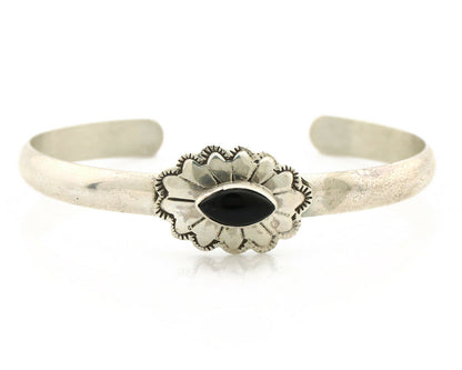 Navajo Bracelet .925 Silver Natural Black Onyx Artist Signed E C.1980's