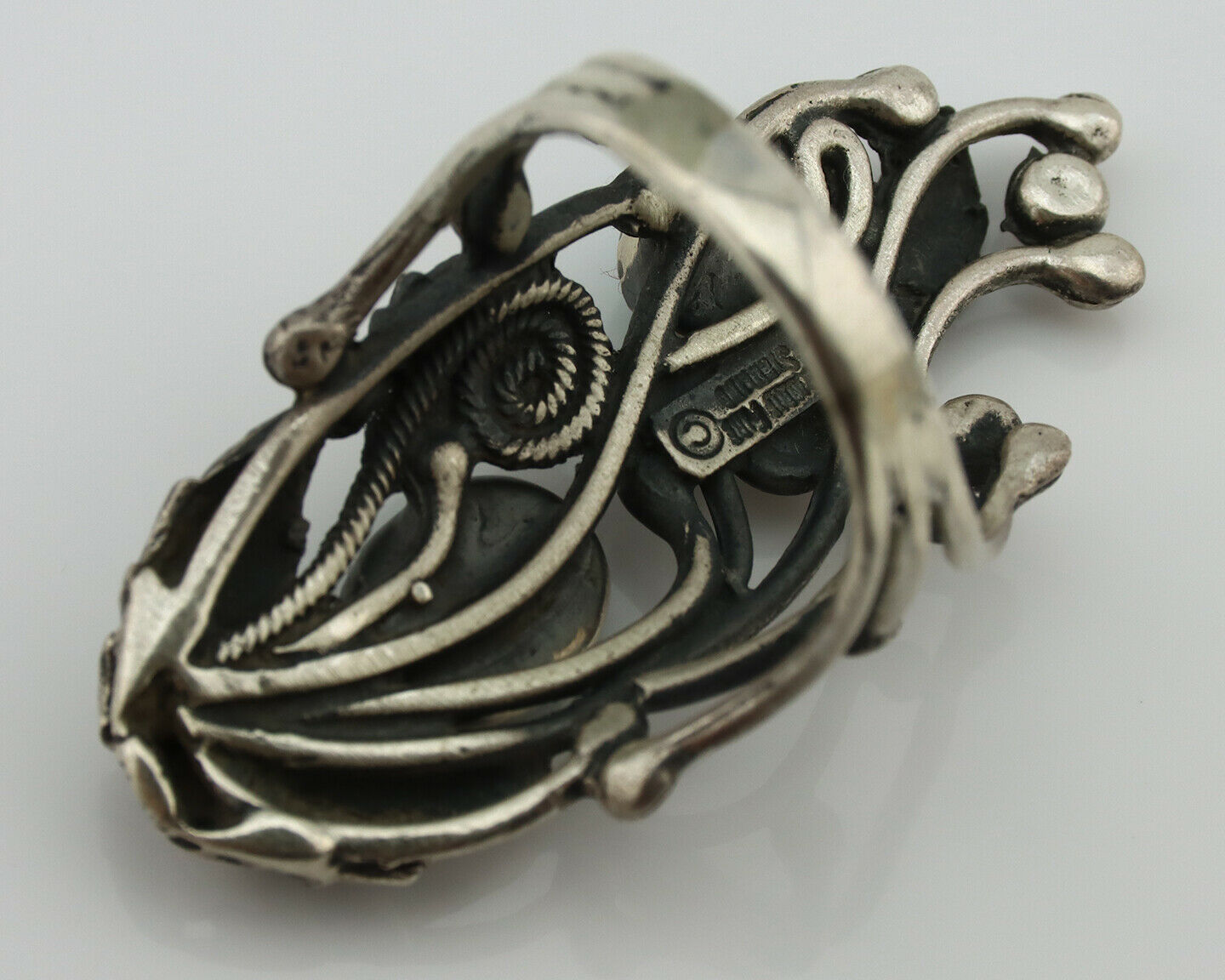 Navajo Ring .925 Silver Natural Turquoise Signed Prairie Fire C.80's
