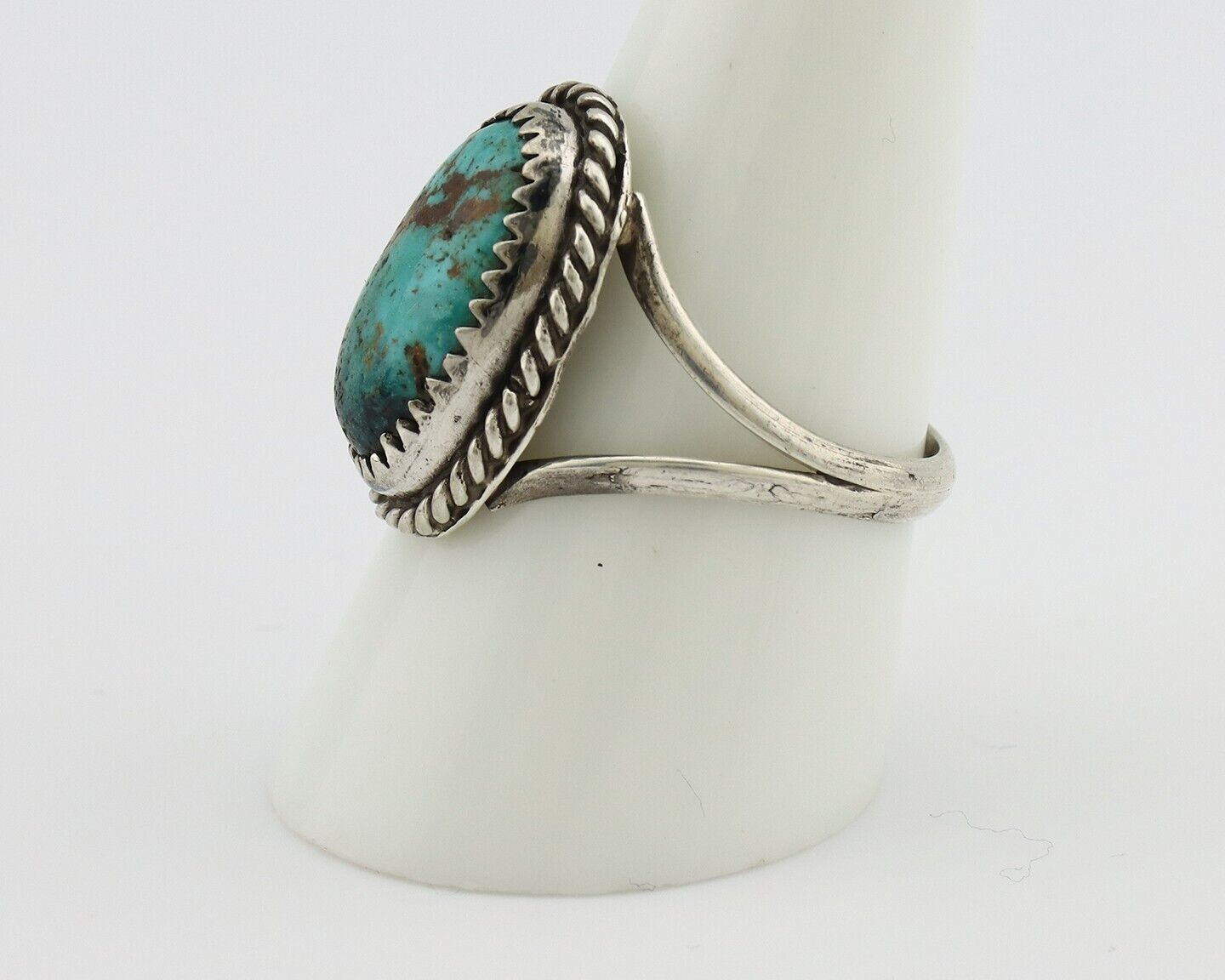 Navajo Handmade Ring 925 Silver Kingman Turquoise Artist Signed MC C.80's