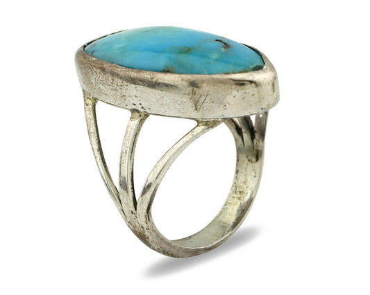 Navajo Ring .925 Silver Nevada Turquoise Native American Artist C.80's