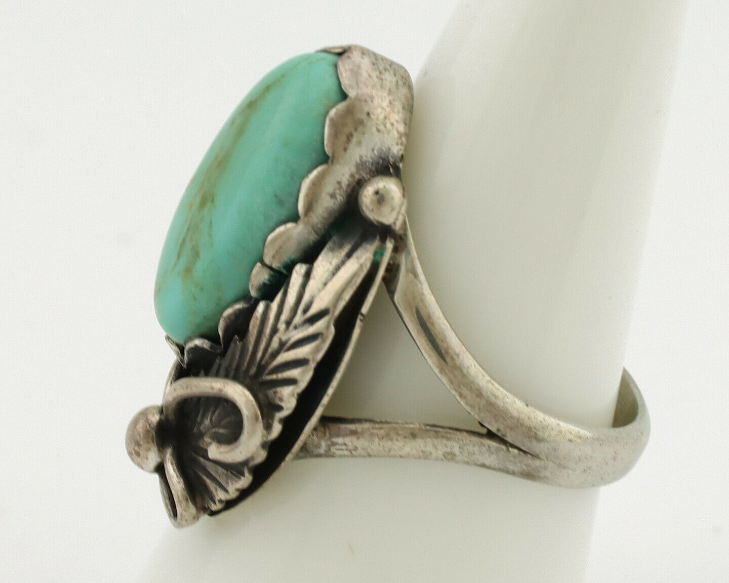 Navajo Ring .925 Silver Kingman Turquoise Native American Signed C.80's