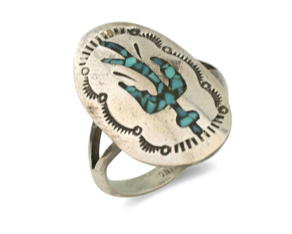 Small Navajo Ring 925 Silver Chip Inlay Turquoise Artist Signed NAKAI C.80's