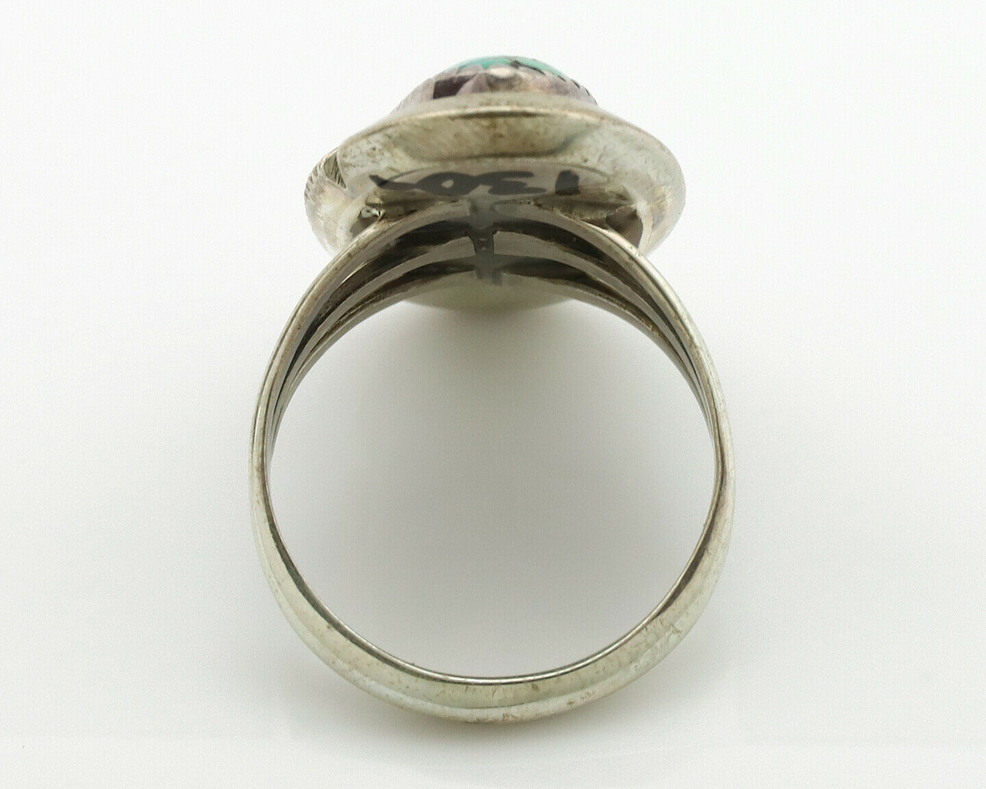 Navajo Ring .925 Silver Spiderweb Turquoise Native American Artist C.1980's