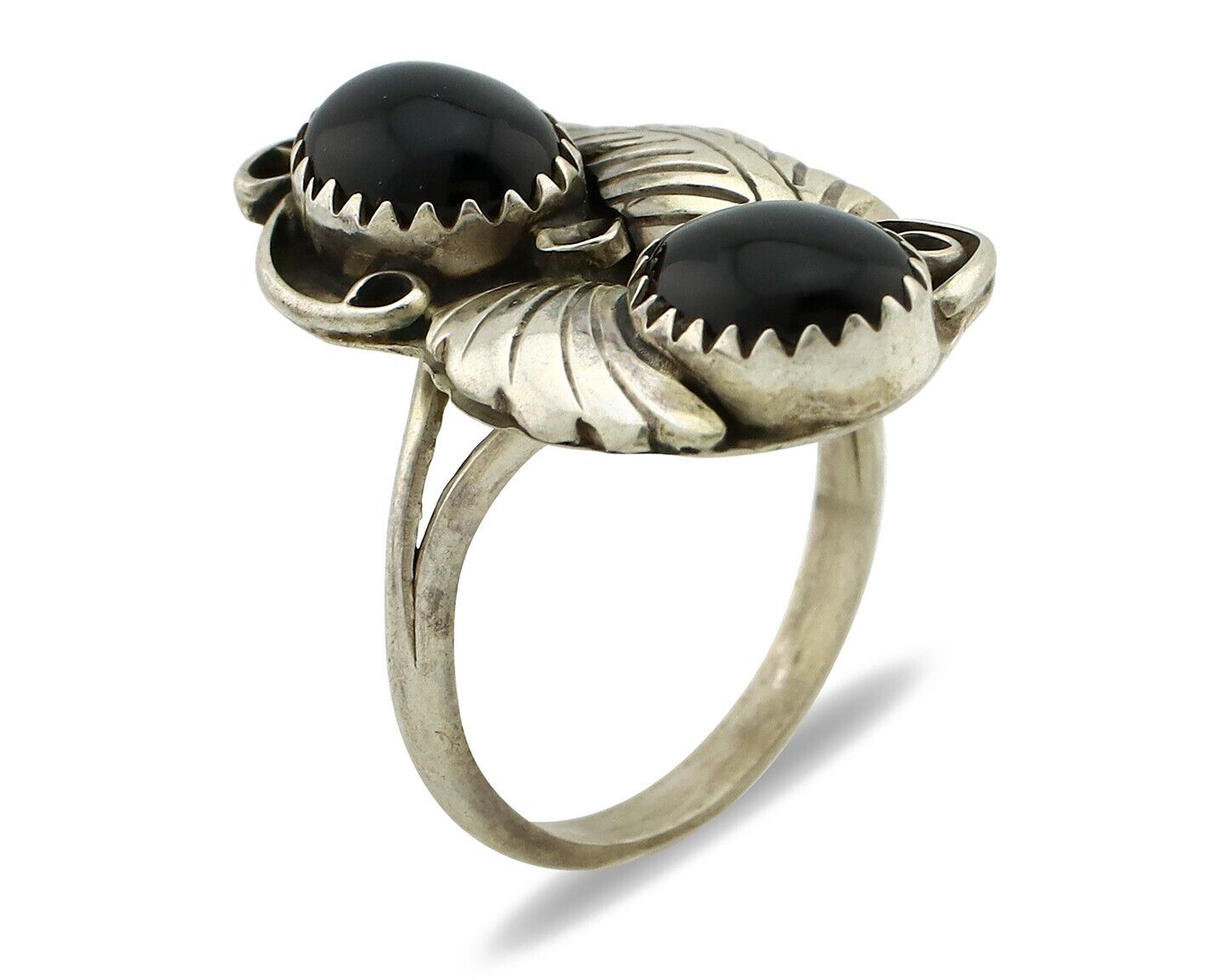 Navajo Ring 925 Silver Natural Mined Onyx Artist Signed T Thomas C.80's