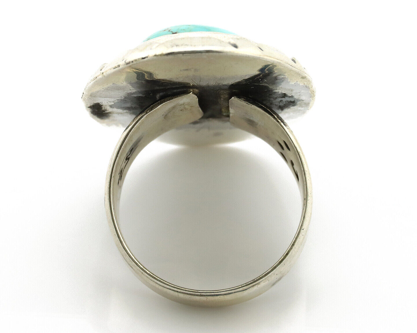 Men's Navajo Ring 925 Silver Blue Turquoise Artist Signed C Montoya C.80's