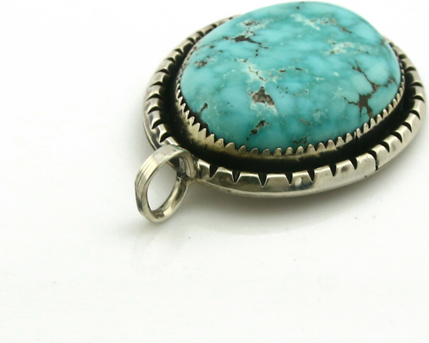 Navajo Pendant .925 Silver Kingman Turquoise Signed Artist Yazzie C.80's