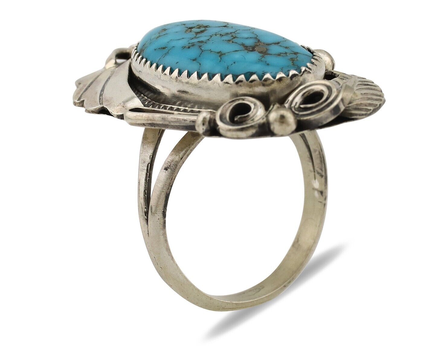 Navajo Inlay Band Ring 925 Silver Blue Morenci Turquoise Signed Justin Morris