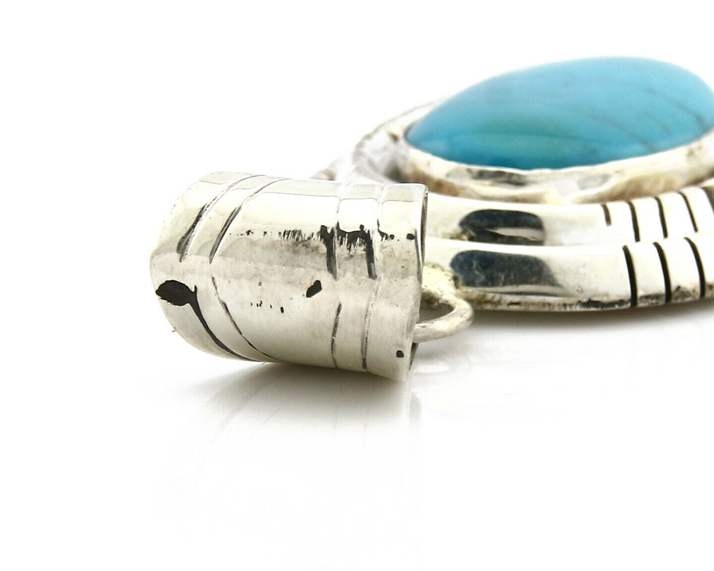 Navajo Pendant .925 Silver Blue Turquoise Signed Artist FT C.80's