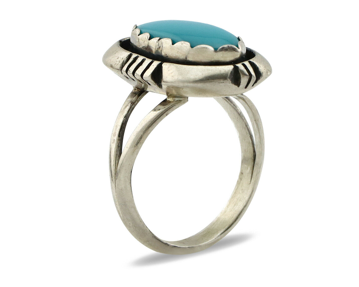 Navajo Ring .925 Silver Kingman Turquoise Handmade Native American Artist C80s