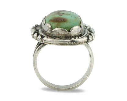 Navajo Ring .925 Silver Natural Green Turquoise Signed Apache C.80's
