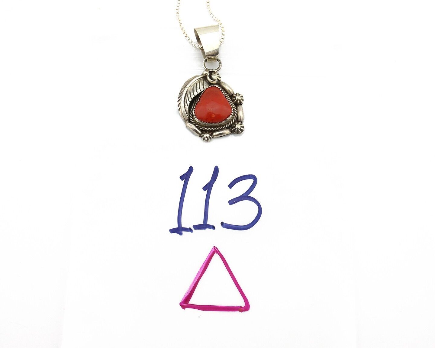 Navajo Necklace 925 Silver Red Medterranean Artist Signed FC & STG C.80's