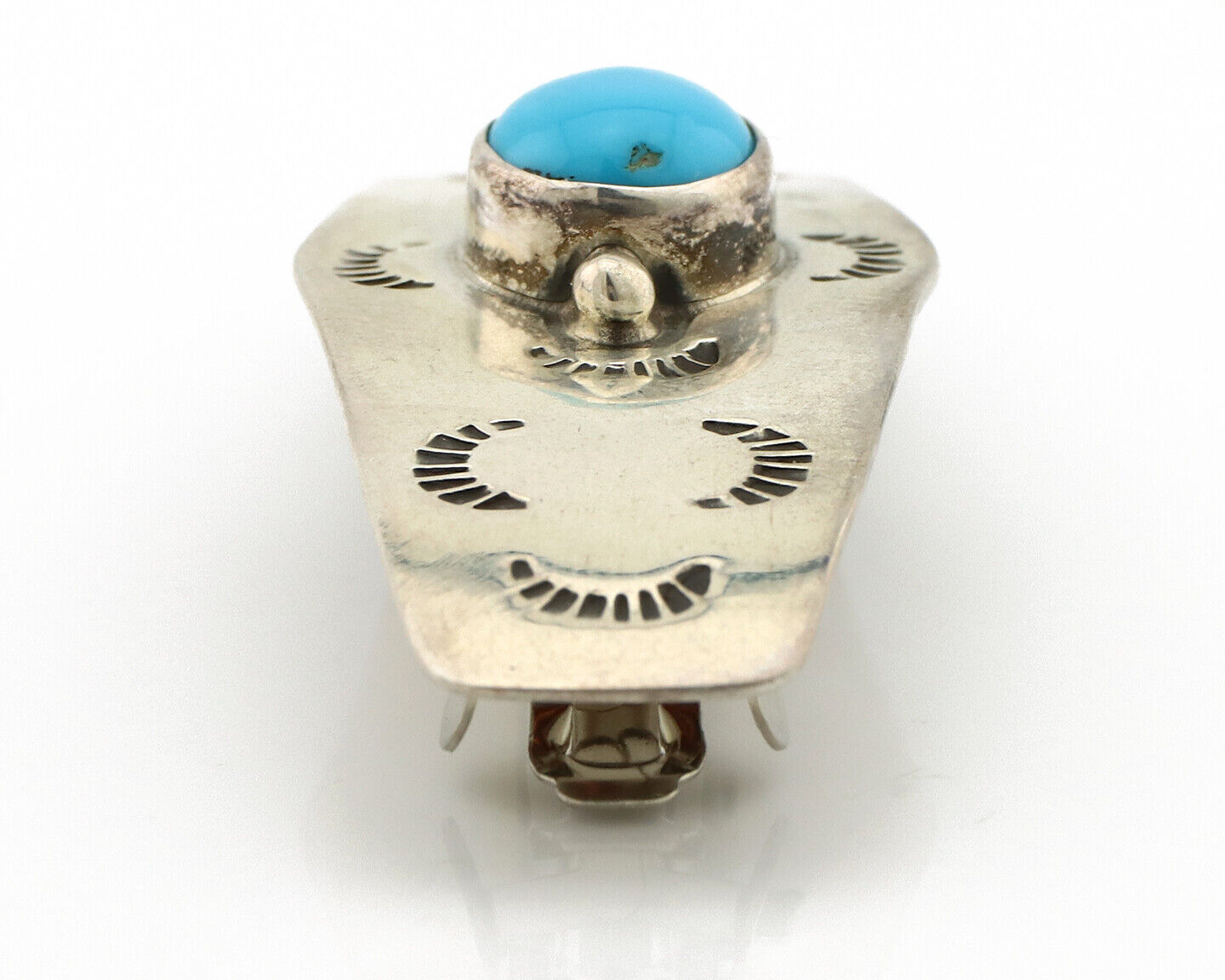 Navajo Hair Clip Barrette 925 Silver Blue Turquoise Native American Artist C.80s