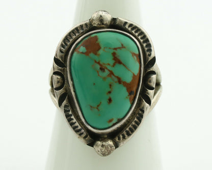 Navajo Ring .925 Silver Kingman Turquoise Artist Signed Gecko C.1980's
