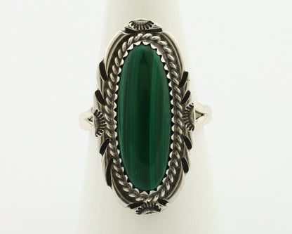 Navajo Ring .925 Silver Malachite Hand Stamped Native American Artist C.80's