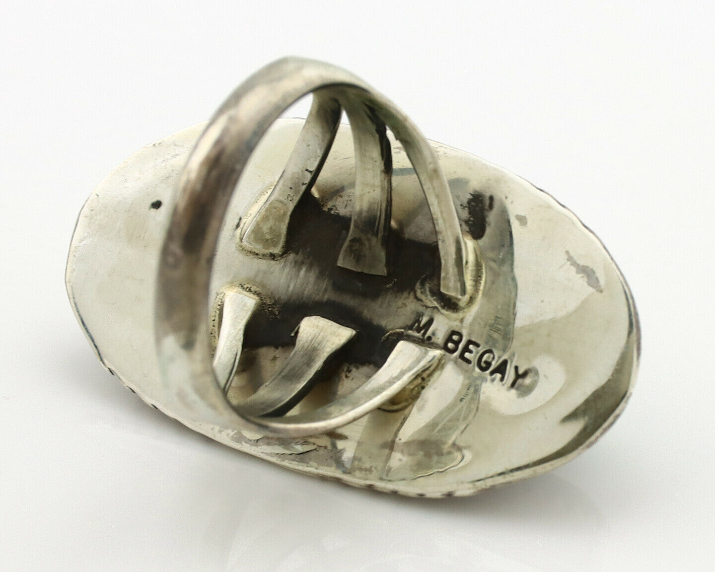 Navajo Ring .925 Silver Kingman Turquoise Artist Signed M Begay C.1980's