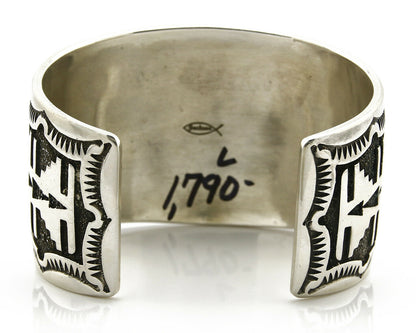 Navajo Cuff Bracelet .925 Silver Spiderweb Turquoise Signed Tommy Jackson C.80's