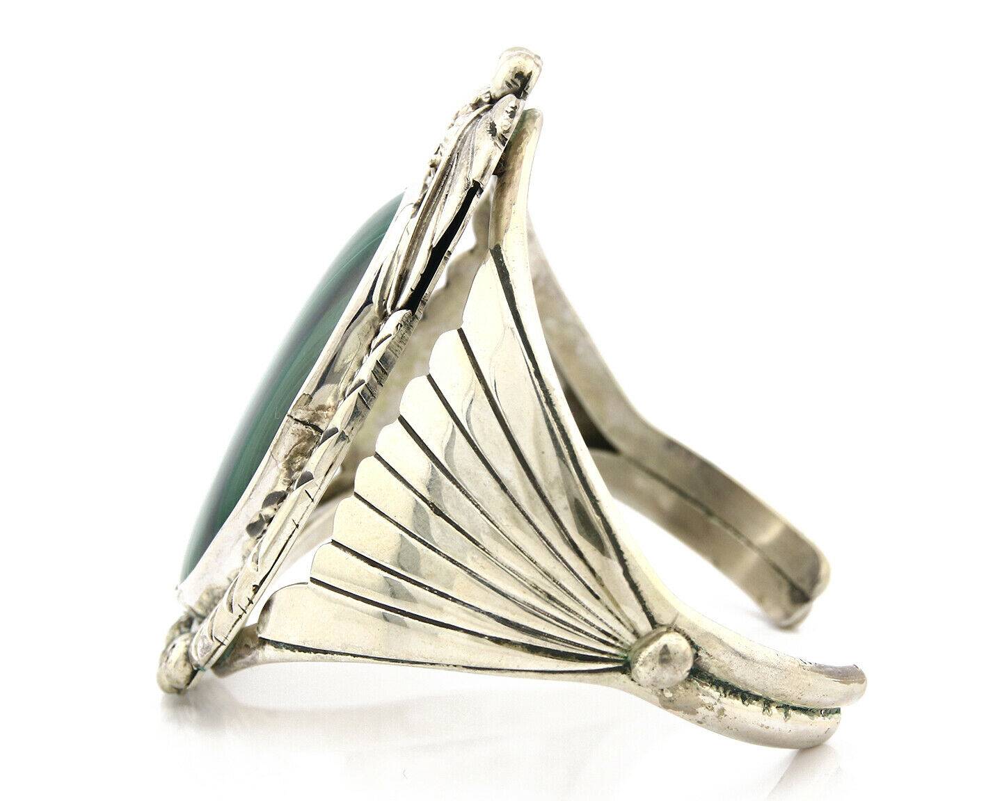 Navajo Bracelet .925 Silver Artist Carol Felley Natural Malachite C.80's