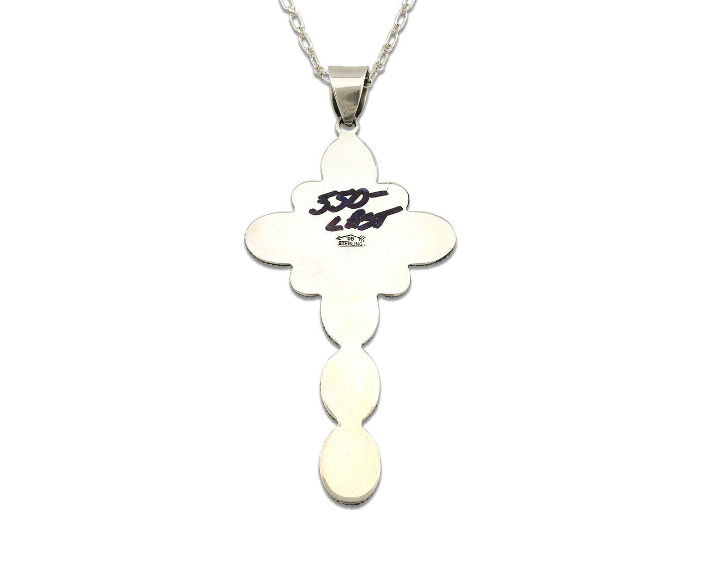 Navajo Cross Necklace .925 Silver Blue Green Turquoise Signed RB C.80's