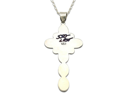 Navajo Cross Necklace .925 Silver Blue Green Turquoise Signed RB C.80's