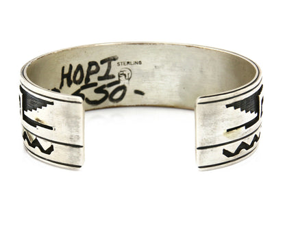 Hopi Bracelet .925 Silver Hand Stamped Overlay Signed RY C.80's