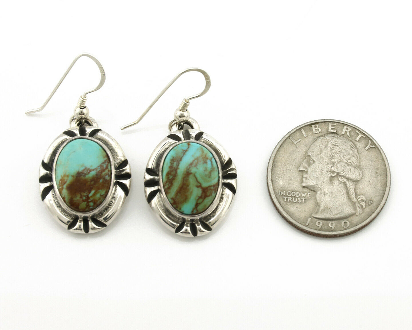 Navajo Earrings .925 Silver Kingman Turquoise Native American Artist C.80's