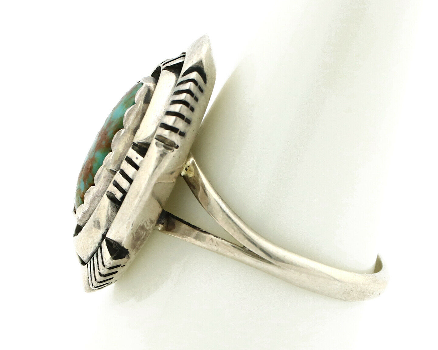 Navajo Ring .925 Silver Spiderweb Turquoise Artist Signed L. M. Nez C80s