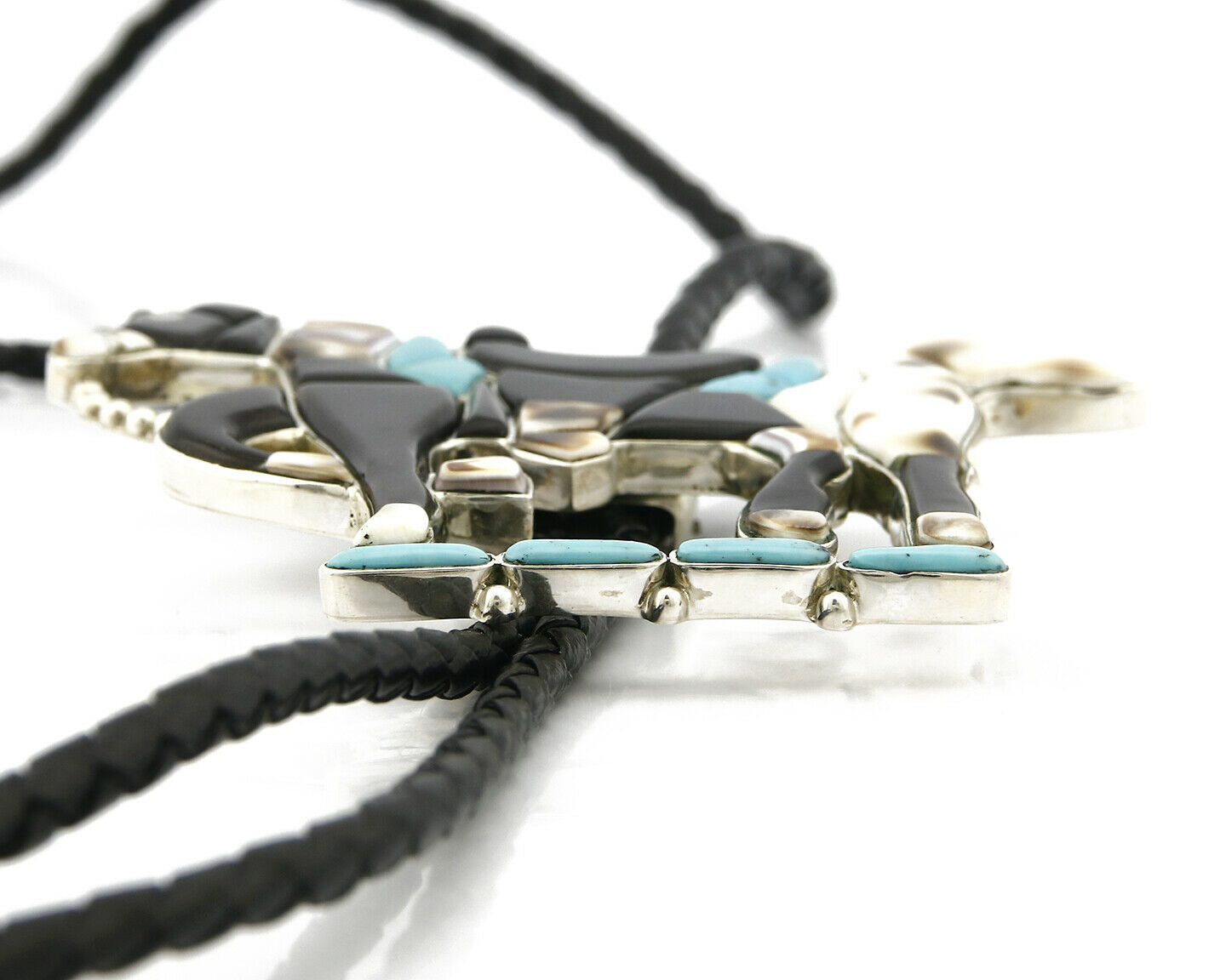 Navajo Bolo Tie .925 Silver Natural Gemstone Signed Artist WB Circa 1980's