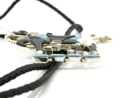 Navajo Bolo Tie .925 Silver Natural Gemstone Signed Artist WB Circa 1980's