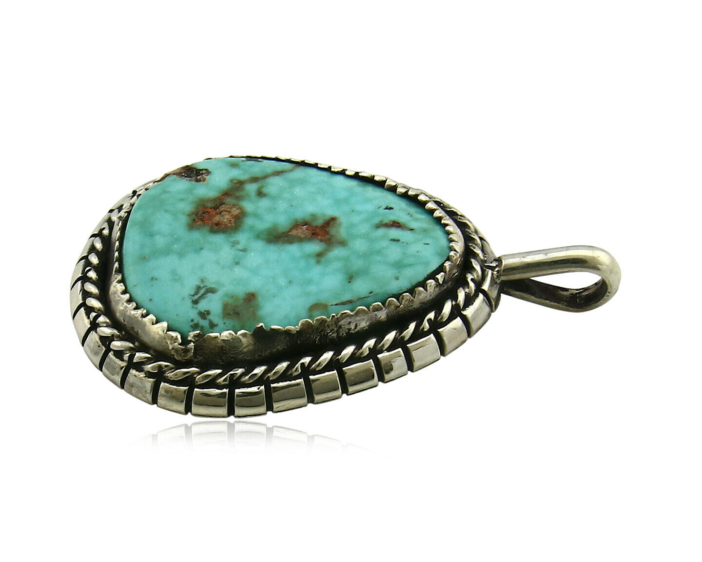 Navajo Pendant .925 Silver Kingman Turquoise Signed Artist Tom Willeto C.80's