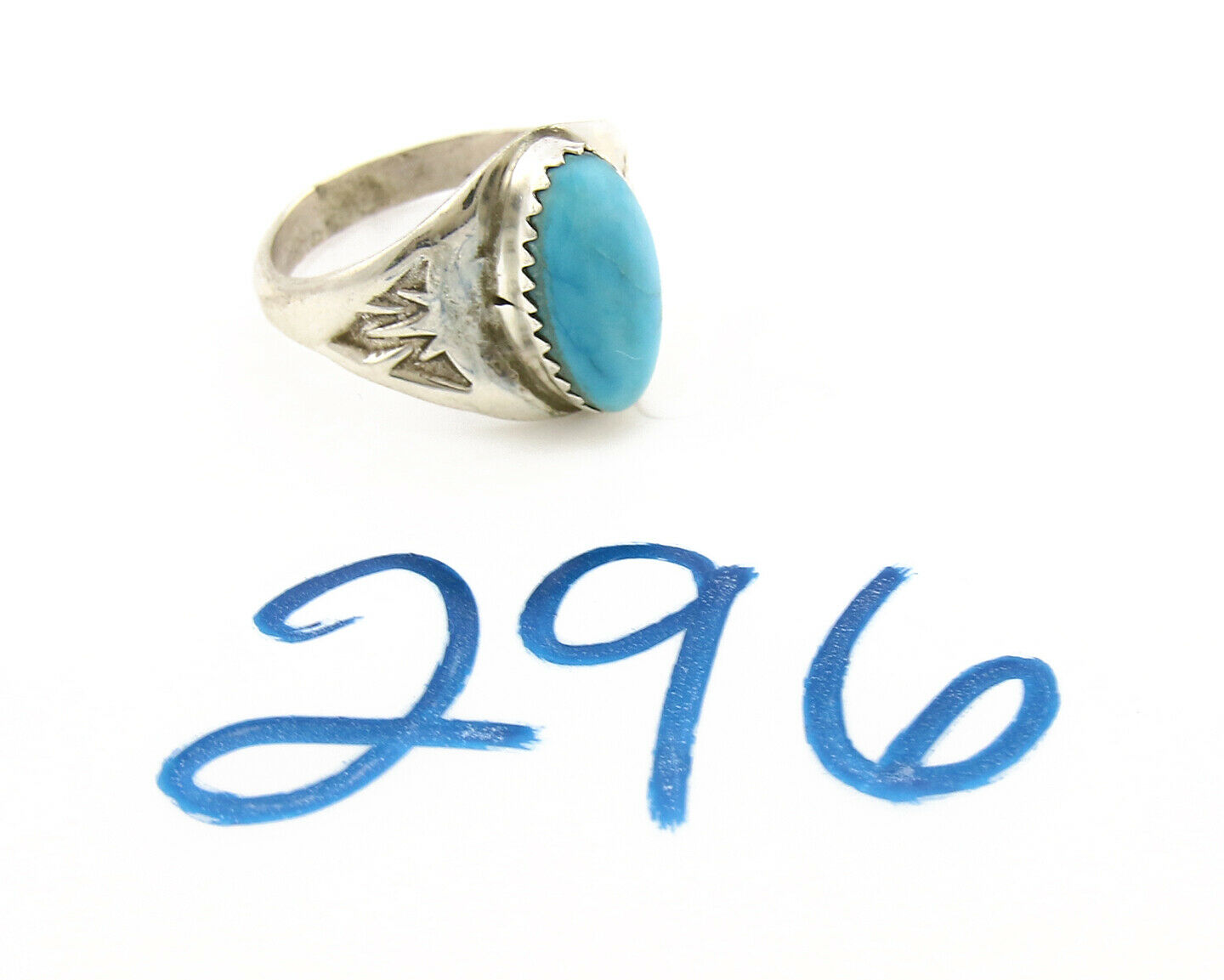 Zuni Ring .925 Silver Kingman Turquoise Hand Stamped Native American C.80's
