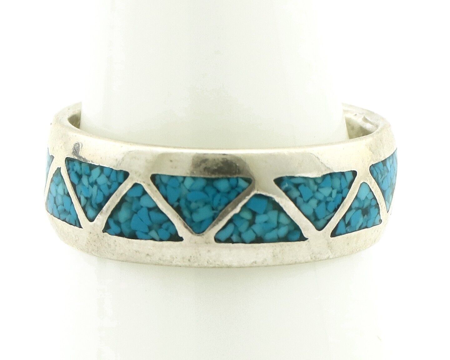Navajo Chip Inlay Ring 925 Silver Sleeping Beauty Turquoise Artist Silver Cloud