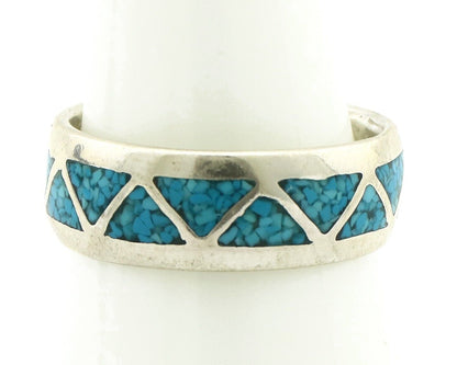 Navajo Chip Inlay Ring 925 Silver Sleeping Beauty Turquoise Artist Silver Cloud