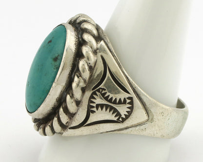 Navajo Ring .925 Silver Green Turquoise Artist Signed Apache Manufacturing C80s