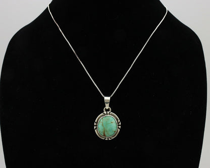 Navajo Kingman Turquoise Pendant .925 Silver Hand Stamped Signed Gecko C.80's