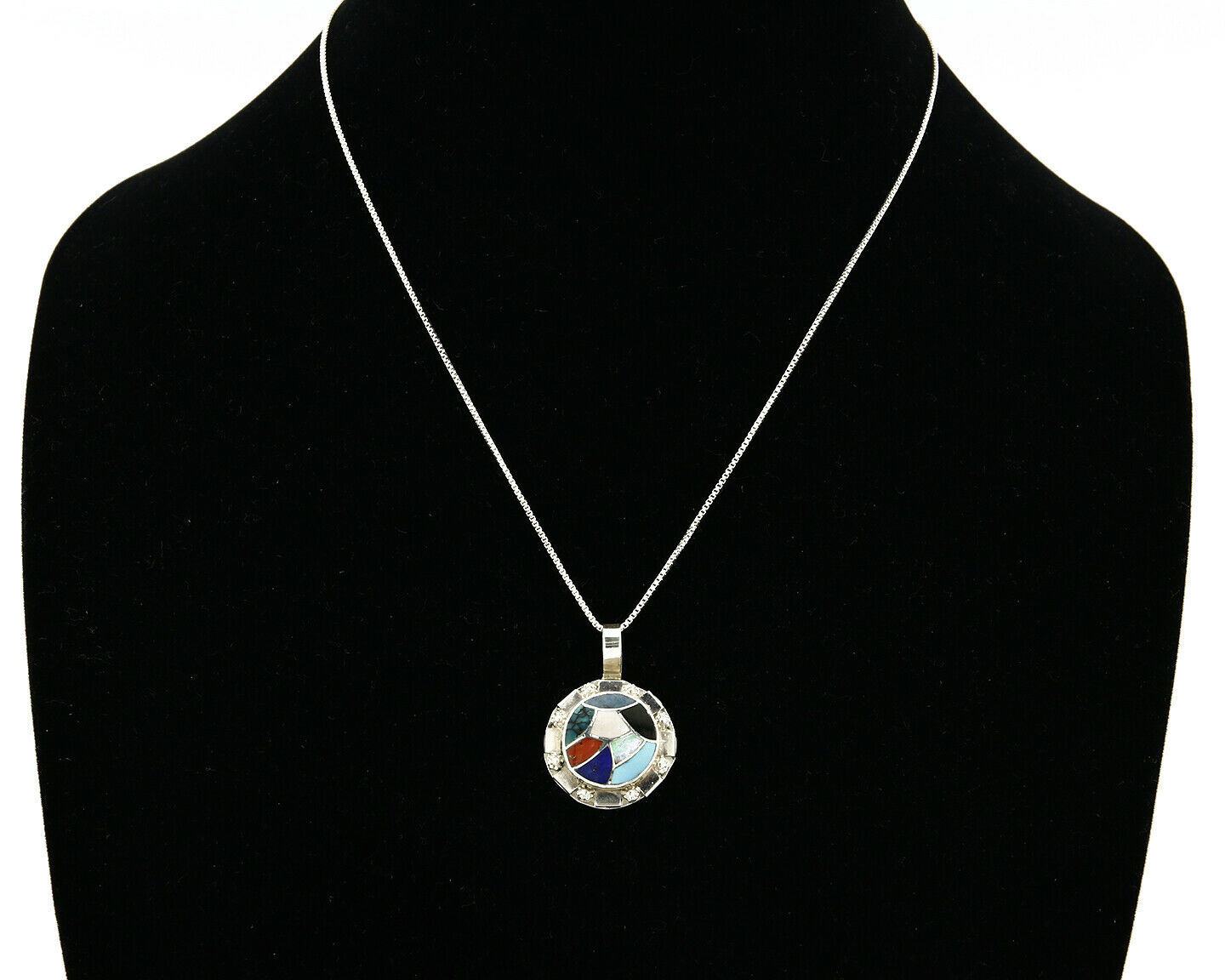 Women's Zuni Pendant .925 silver Gemstone Handmade Signed Chaloo Necklace