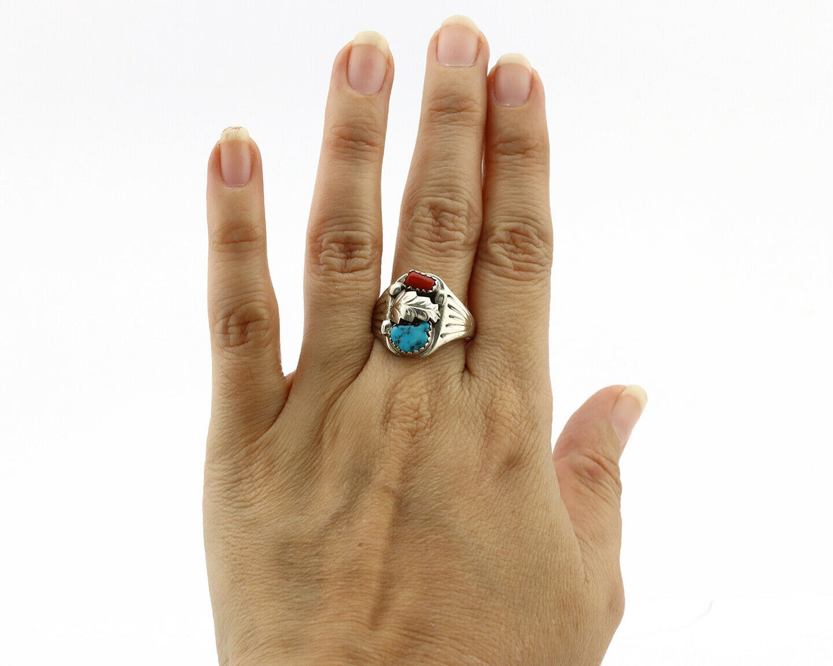 Navajo Ring .925 Silver Sleeping Beauty Turquoise Native Artist Signed C.1980's