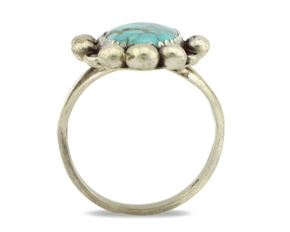 Navajo Ring .925 Silver Blue Spiderweb Turquoise Artist Signed Talhat C.90's