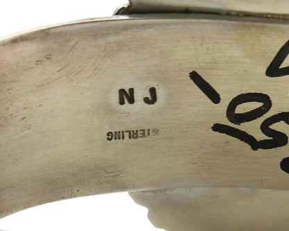 Navajo Bracelet .925 Silver Artist Signed NJ Black Onyx C.80's